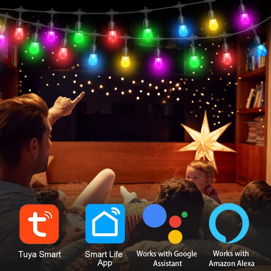 96ft Multi Color Outdoor RGB LED String Light, Shatterproof E26 Bulb, 2-Pack G7419