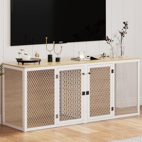 Double Dog Kennel Furniture with Divider and Double Doors V5305
