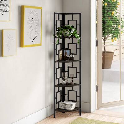 Espresso Metal Corner Bookcase C304