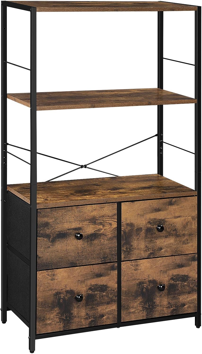 Rustic Storage Cabinet with Shelves and Fabric Drawers I1650