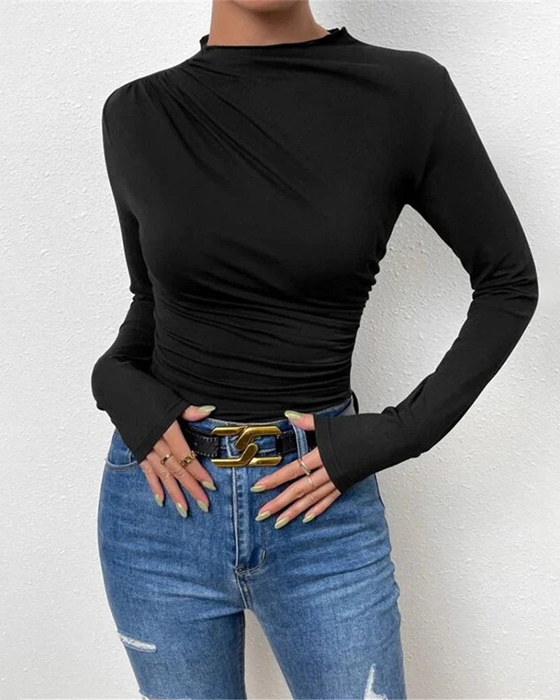 Slim Fit Ruched High-Neck T-Shirt Top S396