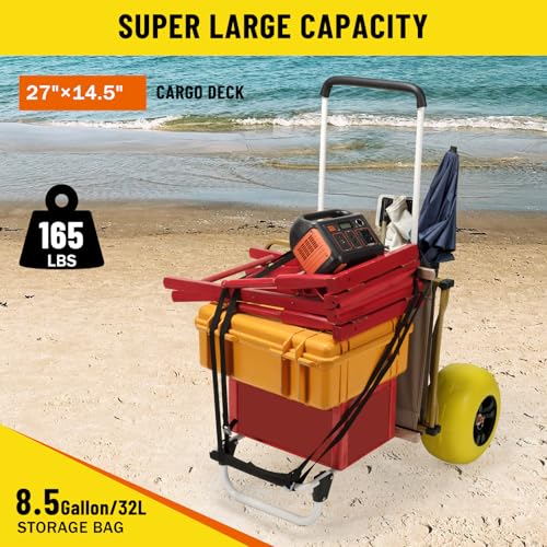 Folding Beach Fishing Cart with Big Balloon Wheels and Storage Bag K420
