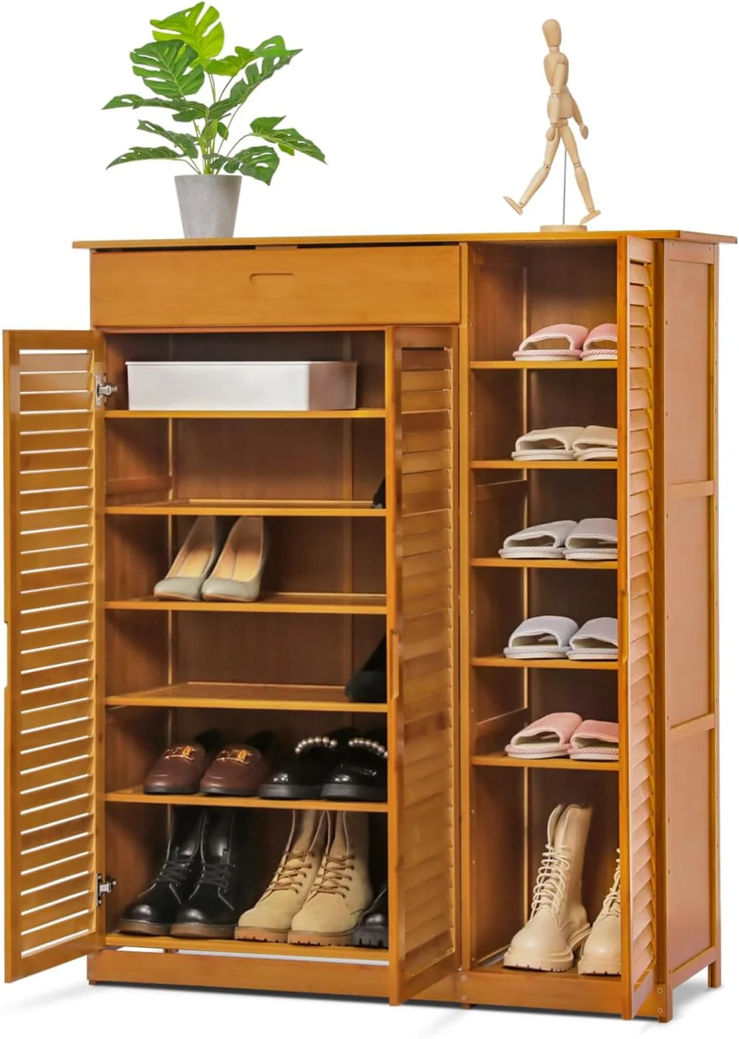 Bamboo Shoe Storage Cabinet With Drawer & Shutter Door L263966