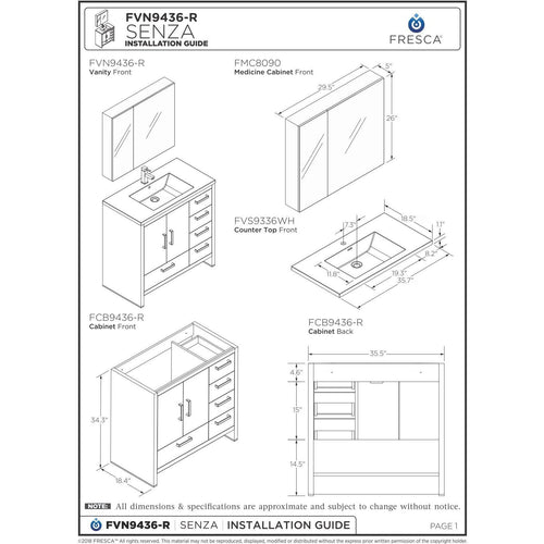 36x22 Glossy White Free Standing Bathroom Cabinet S668030
