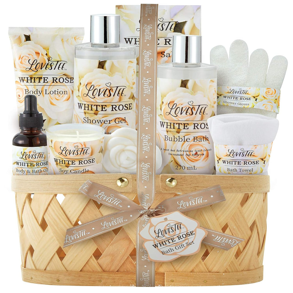 White Rose Set Body Lotion, Shower Gel, Bubble Bath, Bath Salt, Towel, Soap, Oil, Candle, Gloves Q2912