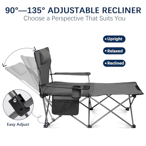 6 Legged Reclining Camping Chair with Foot Rest and Carry Bag Grey K184