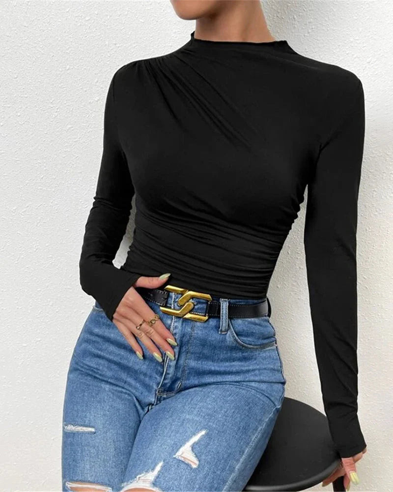 Slim Fit Ruched High-Neck T-Shirt Top S396