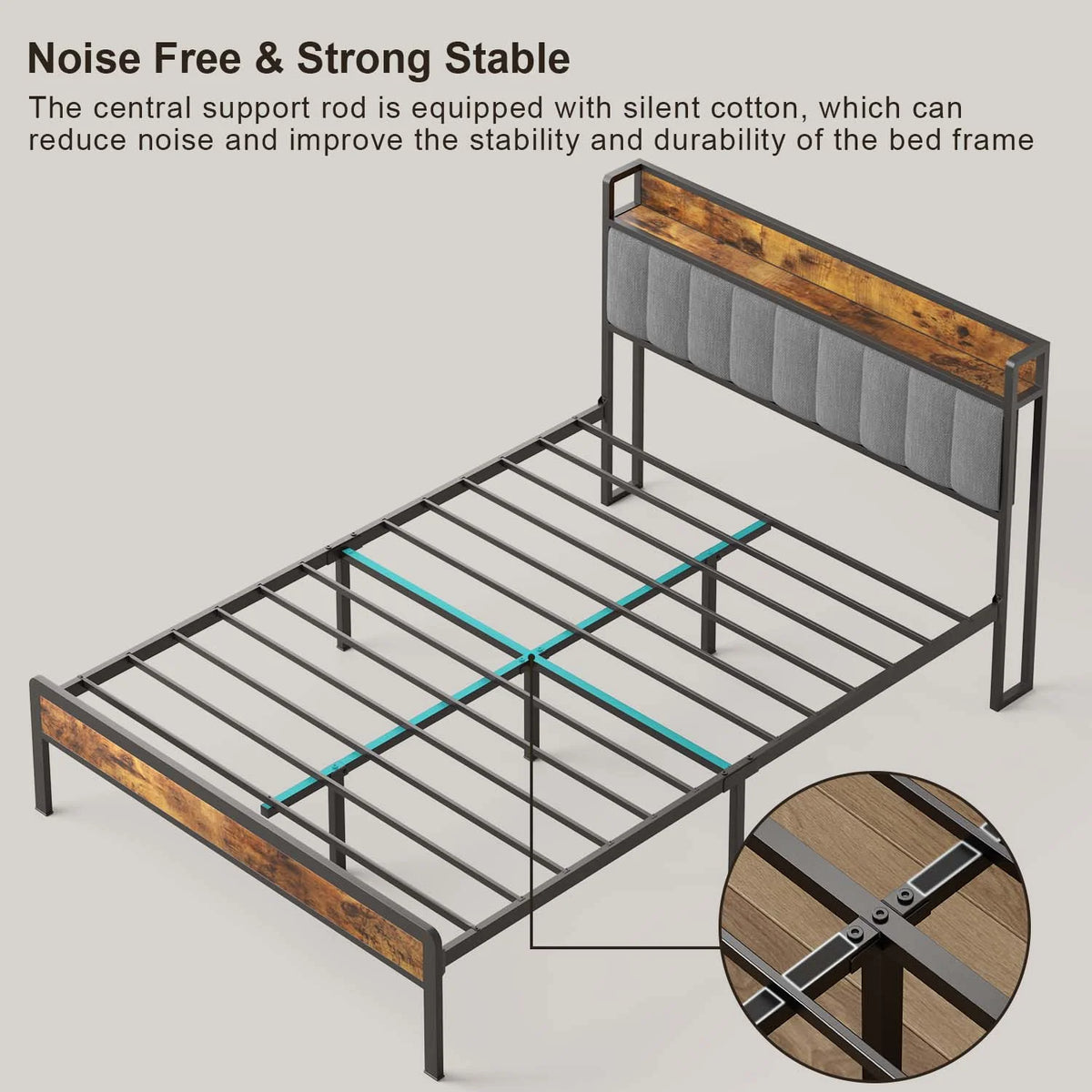 Queen Storage Headboard Metal Platform Bed Frame Y974069