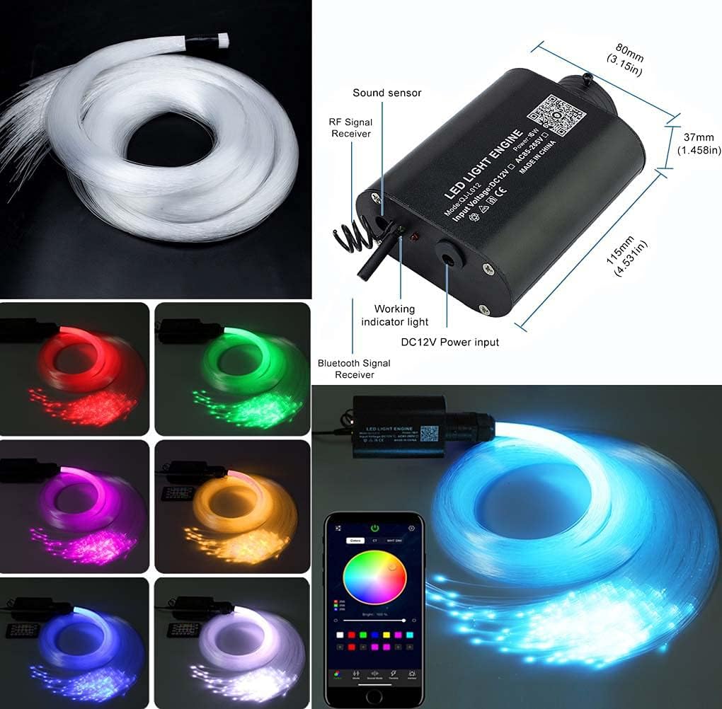Bluetooth Car Use 16W RGBW Fiber Optic Light Star Ceiling Kits Music Mode 300pcs 0.03in 6.5ft Fiber Strands Remote/APP Control Headliner Light Decoration R9169