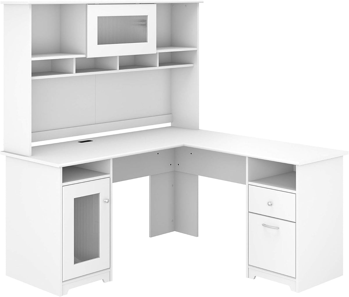 White L Shaped Computer Desk with Hutch E879