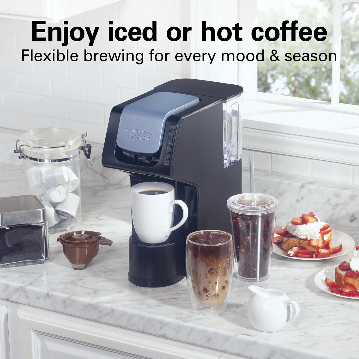 Single-Serve Iced & Hot Coffee Maker with 50 oz Water Reservoir, Black T923
