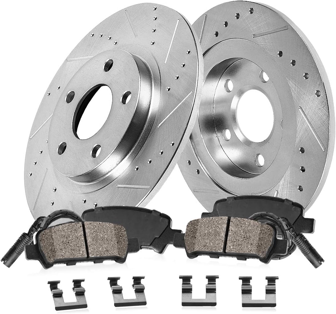 REAR 300mm D/S 5 Lug Rotors + Brake Pads + Clips + Sensors Y55685