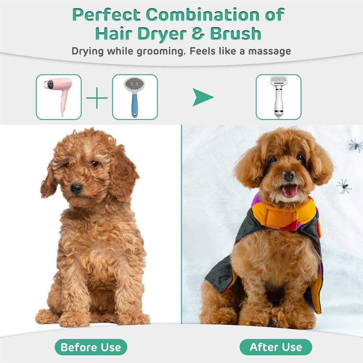 Pet Hair Dryer with Slicker Brush 3 Heat Settings D1620