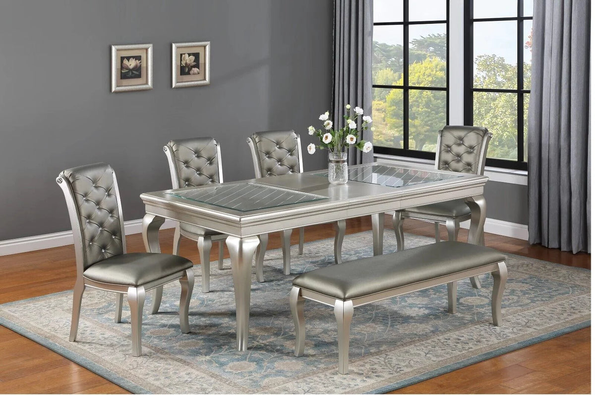 6pc Extendable Dining Set with Upholstered Chair and Bench F19309