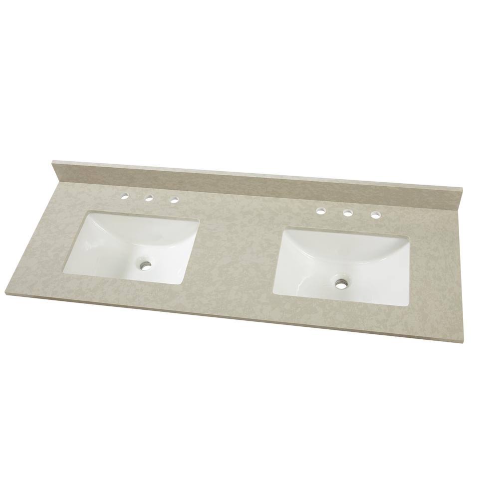 Engineered Marble Vanity Top with White Double Trough Sink S91330