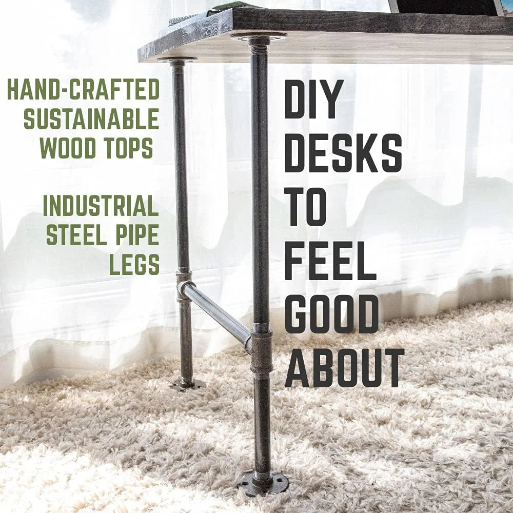 Wood Office Desk with Industrial Pipe Legs P775