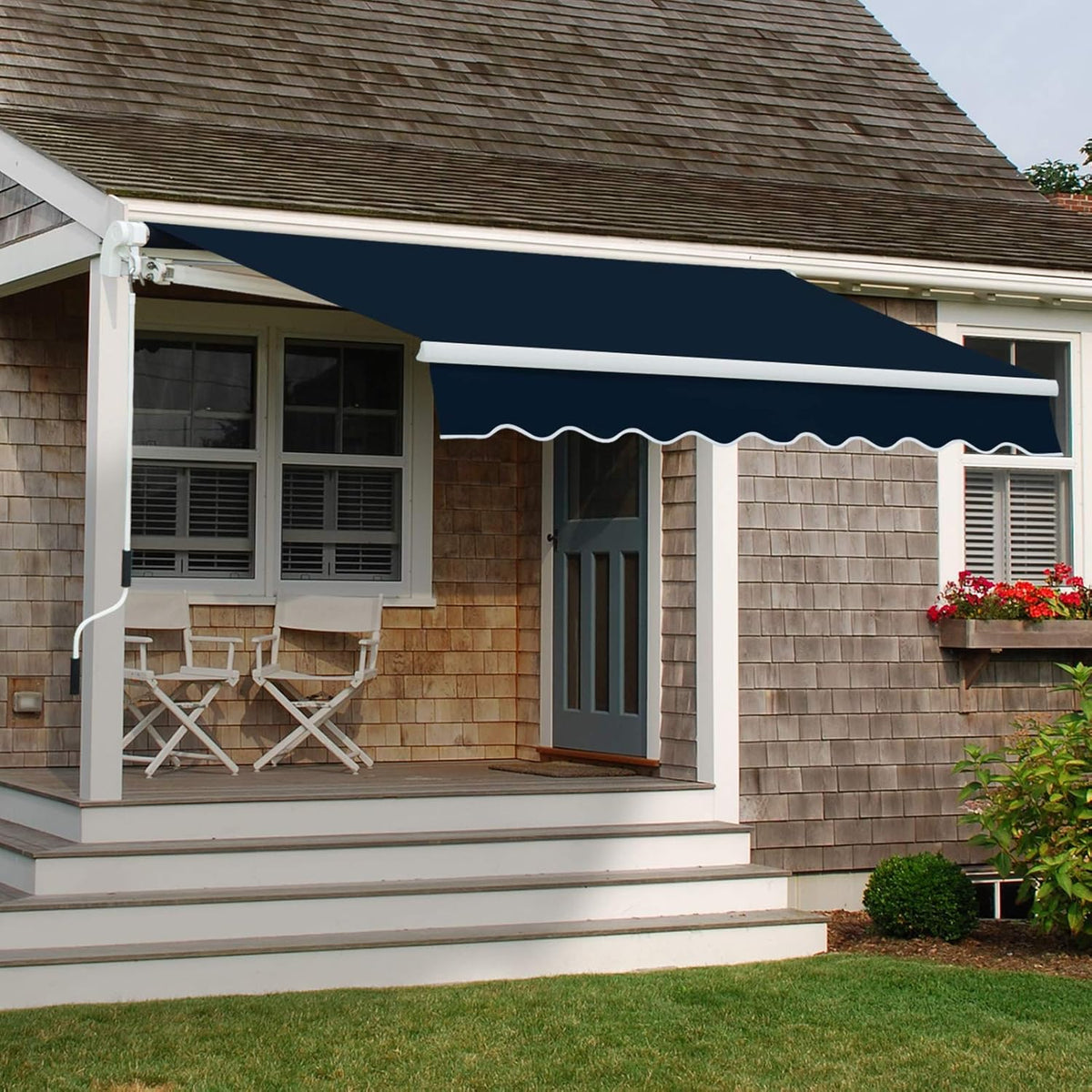 10'x8' Navy Blue Retractable Patio Awning Q60298