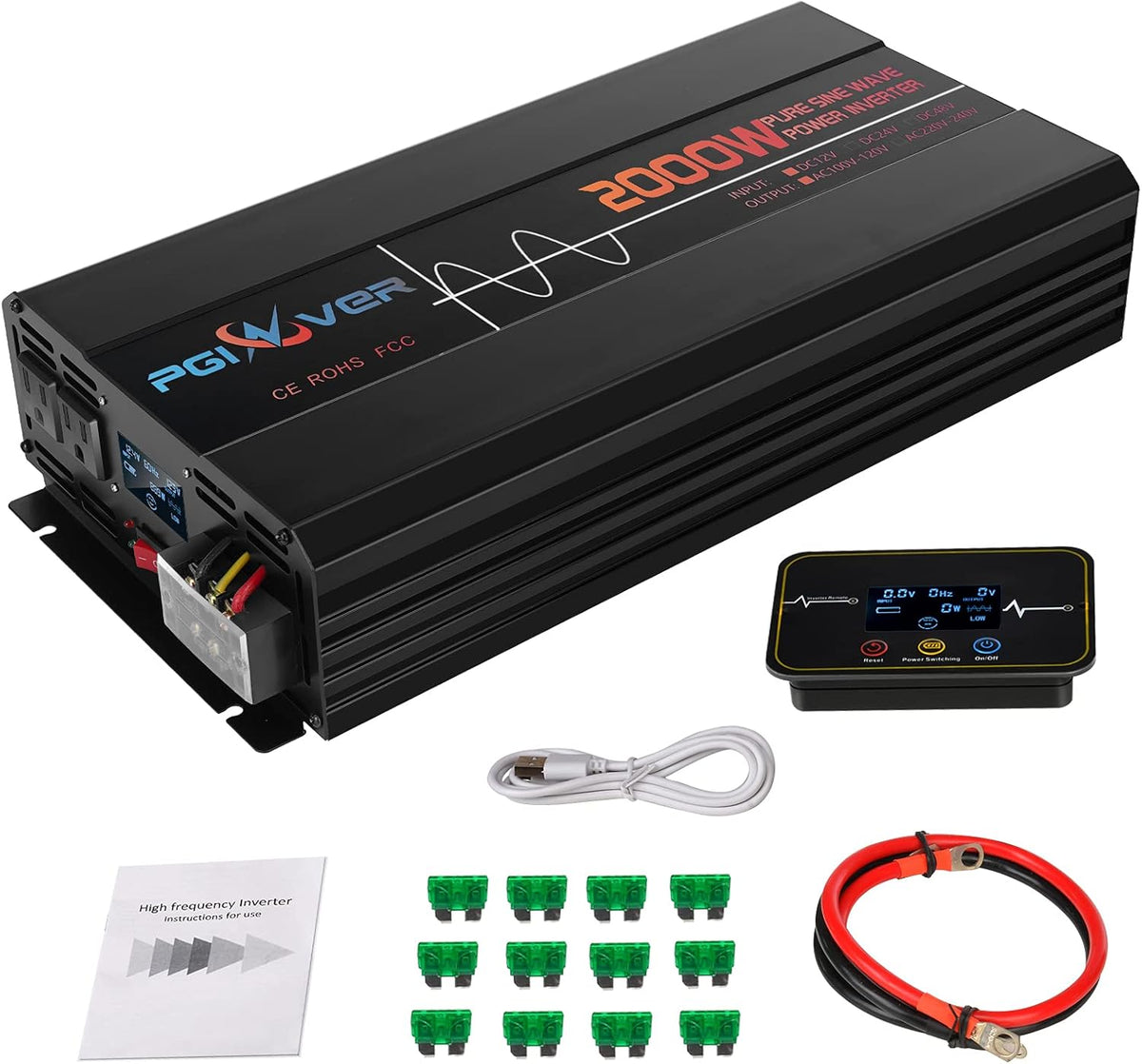 3000W Pure Sine Wave Power Inverter with Remote Control H643843