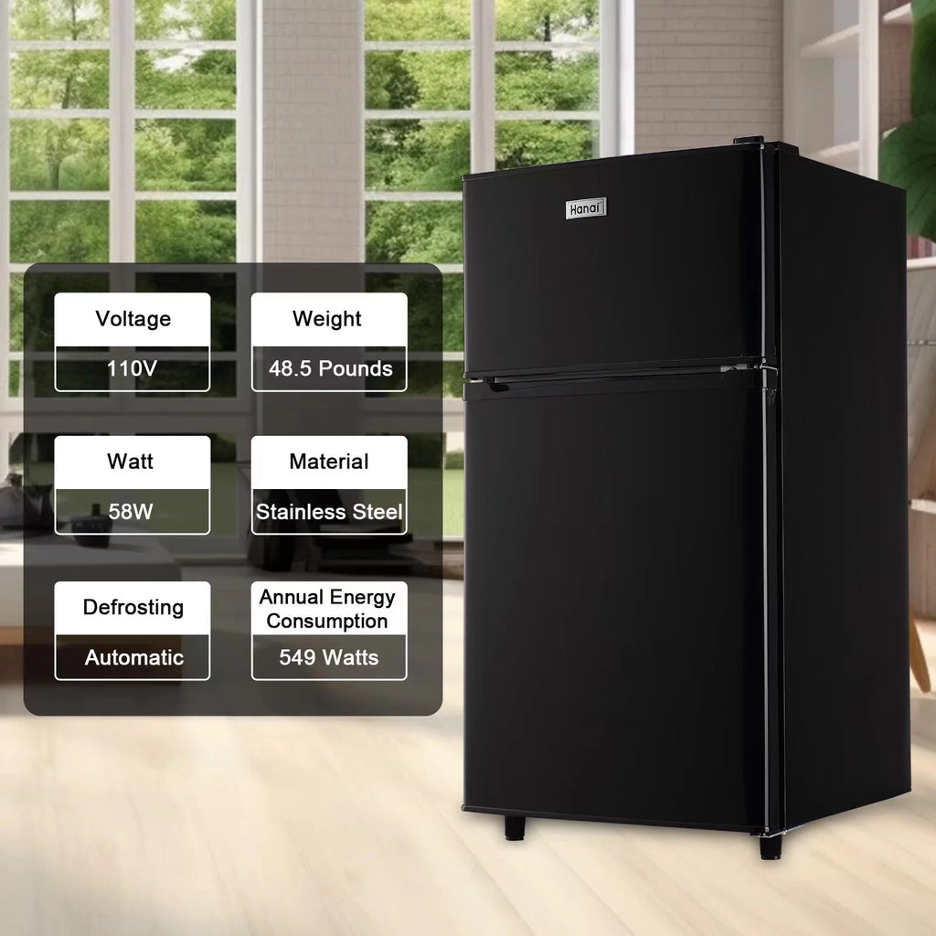 3.2 Cubic Feet Retro Dual Door Mini Fridge with Freezer I941606