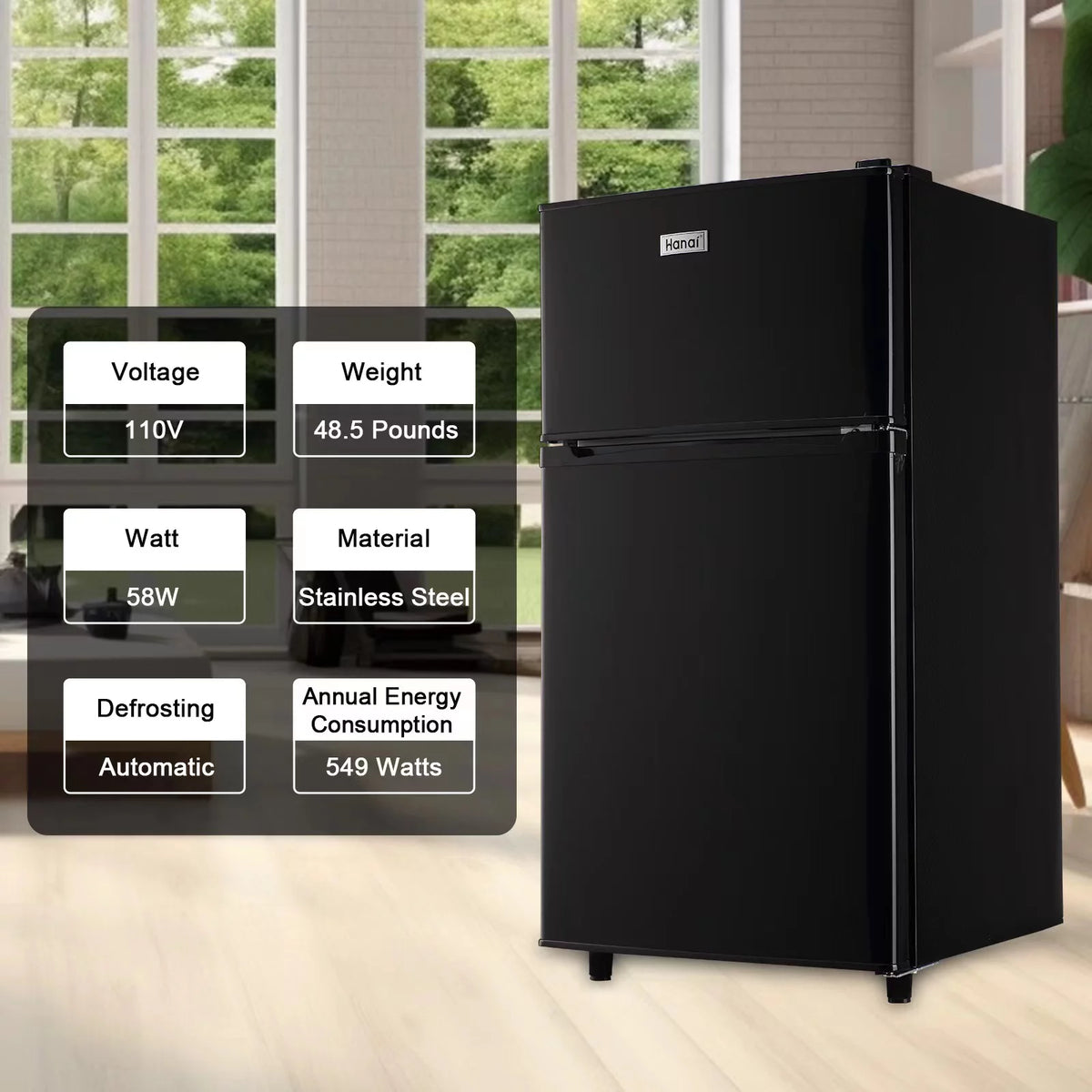 3.2 Cubic Feet Retro Dual Door Mini Fridge with Freezer I941606