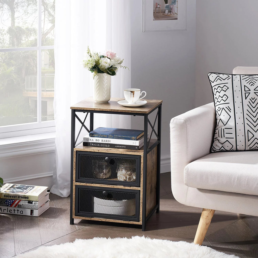 Set of 2 Flip Drawer End Table Grey C9170