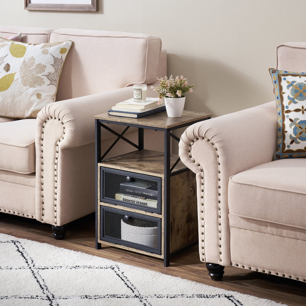 Set of 2 Flip Drawer End Table Grey C9170
