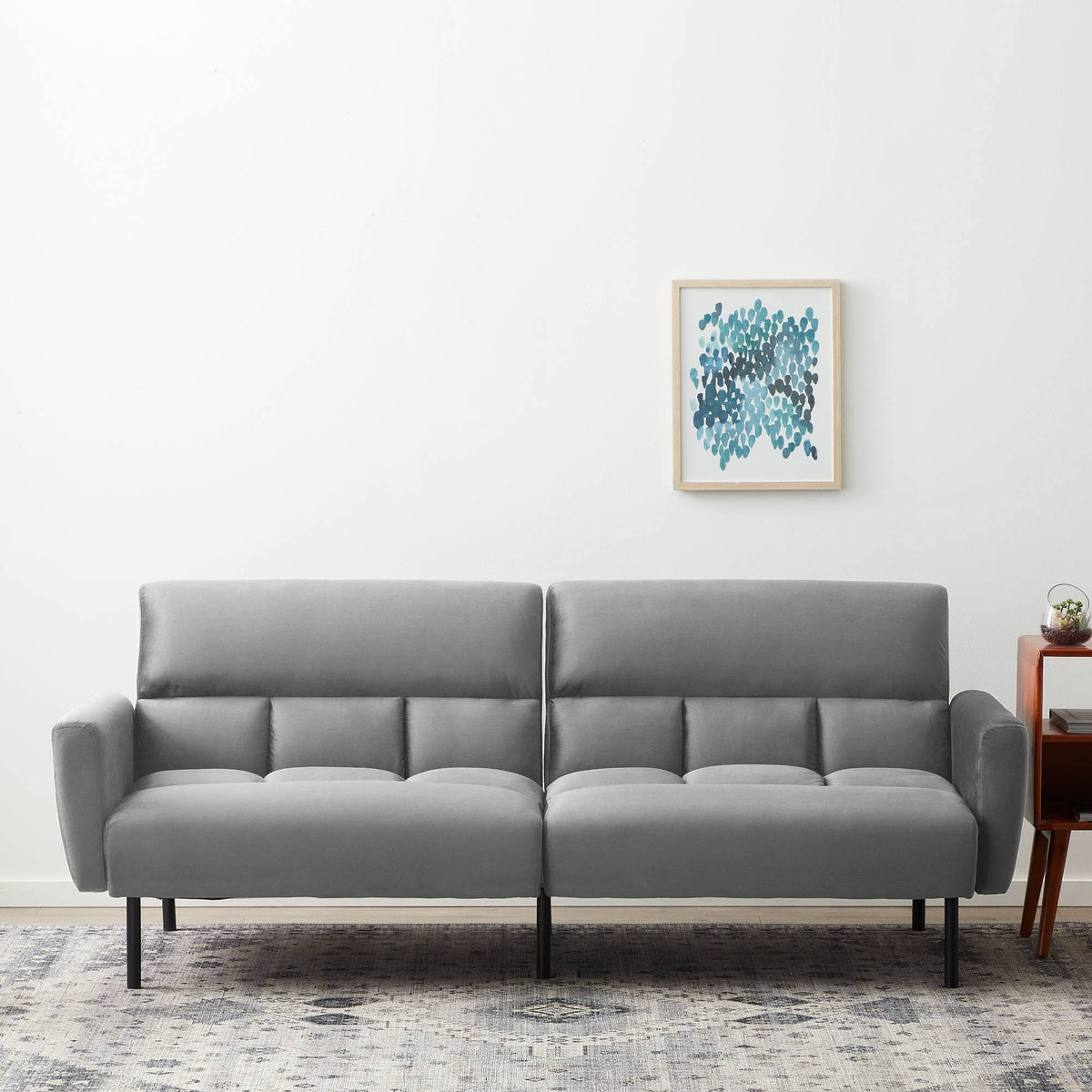 Gray Velvet Futon Sofa Bed with Box Tufting R109903
