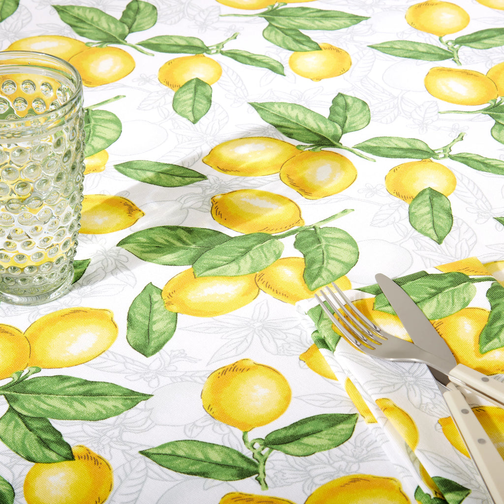 White Yellow Fabric Tablecloth 60"x102" E82941