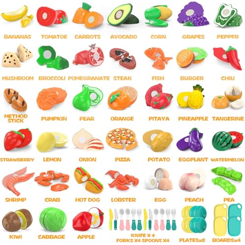 120 Pcs Cutting Play Food Toy with 2 Colors Storage Baskets N86790