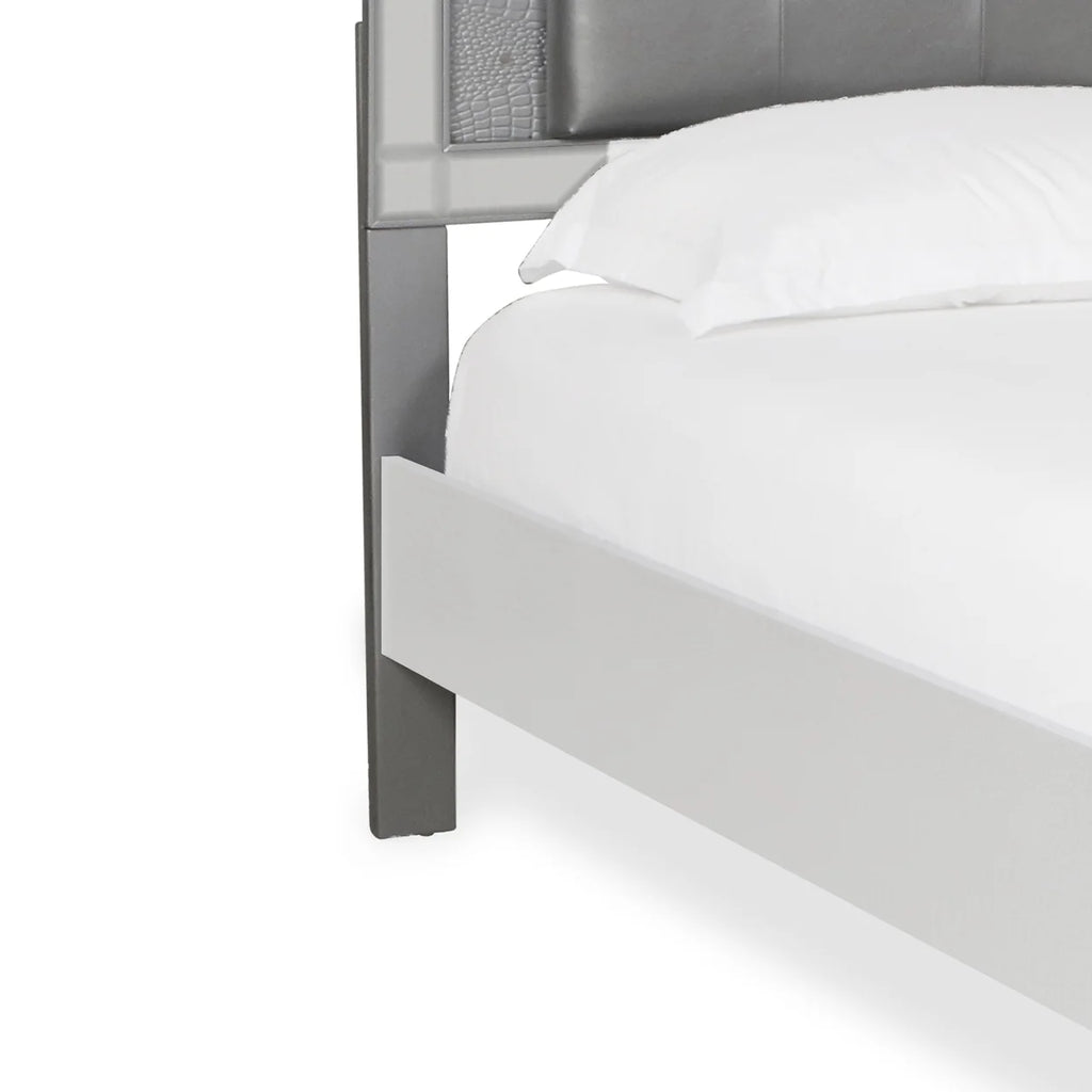 Gray Faux Crystal Tufted Fabric Twin Headboard with LED Trim J185