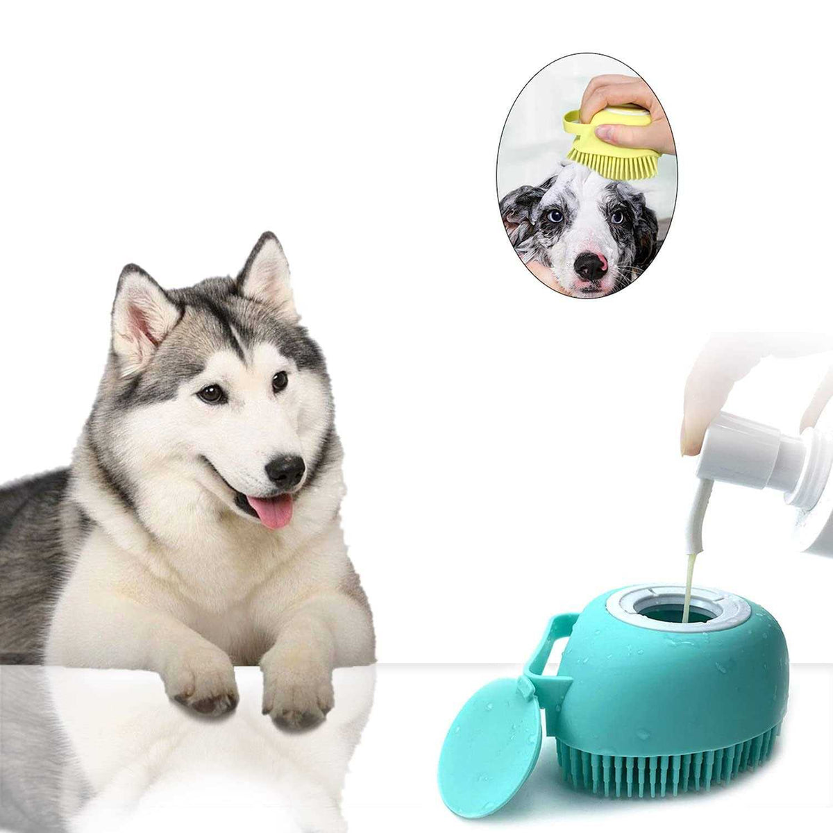 Pet Grooming Bath Massage Brush with Soap and Shampoo Dispenser O40617