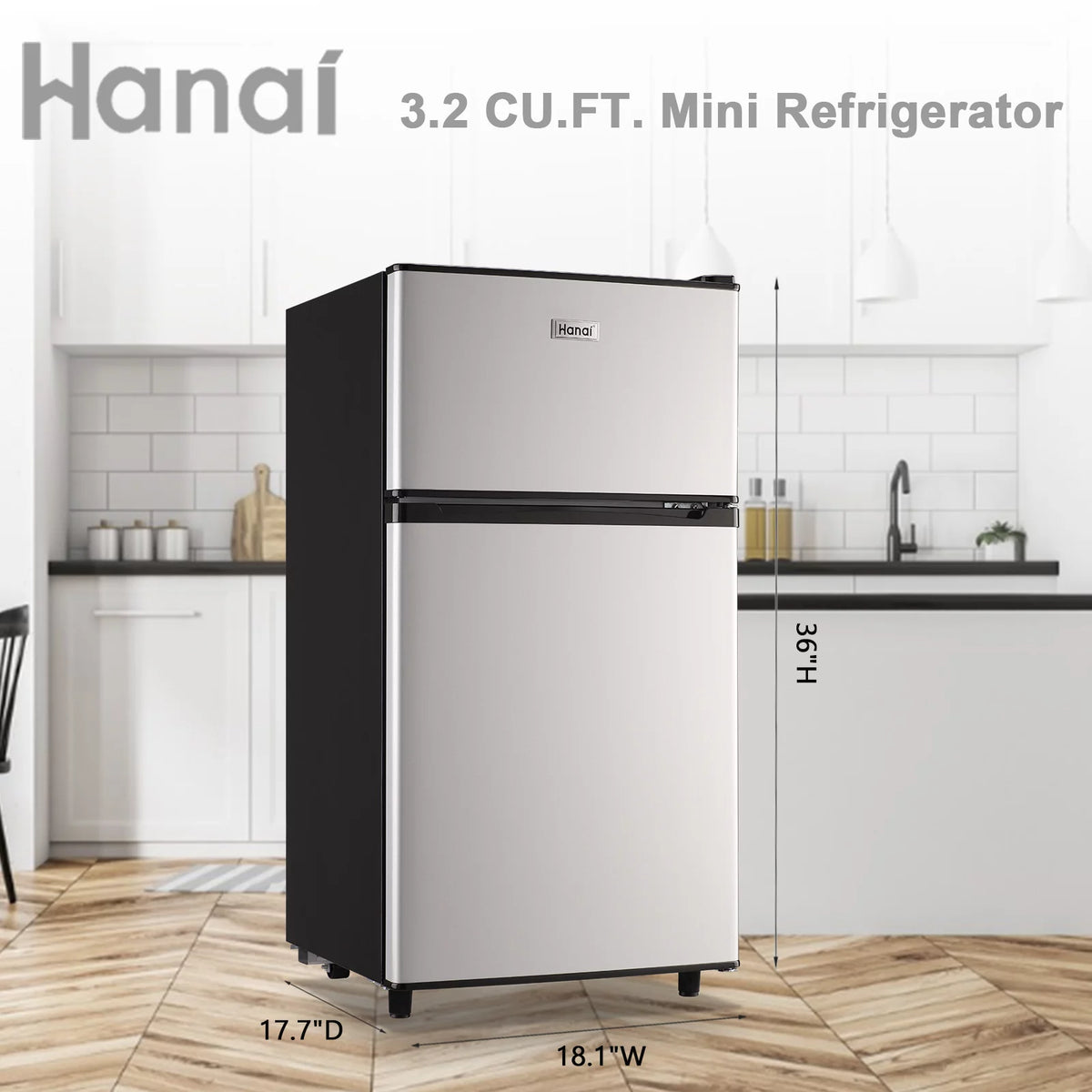 3.2 Cubic Feet Retro Dual Door Mini Fridge with Freezer I941606