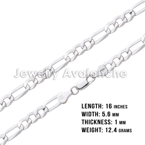 .925 Sterling Silver Figaro Link Chain Necklace 16 inches Q899