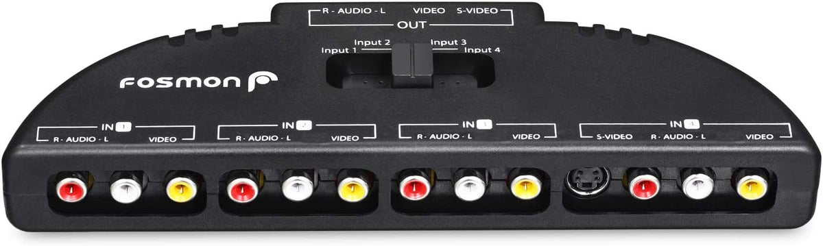 RCA Splitter with 4-Way Audio, Video RCA Switch Selector Box with RCA Patch Cable and S-Video Cable N4920