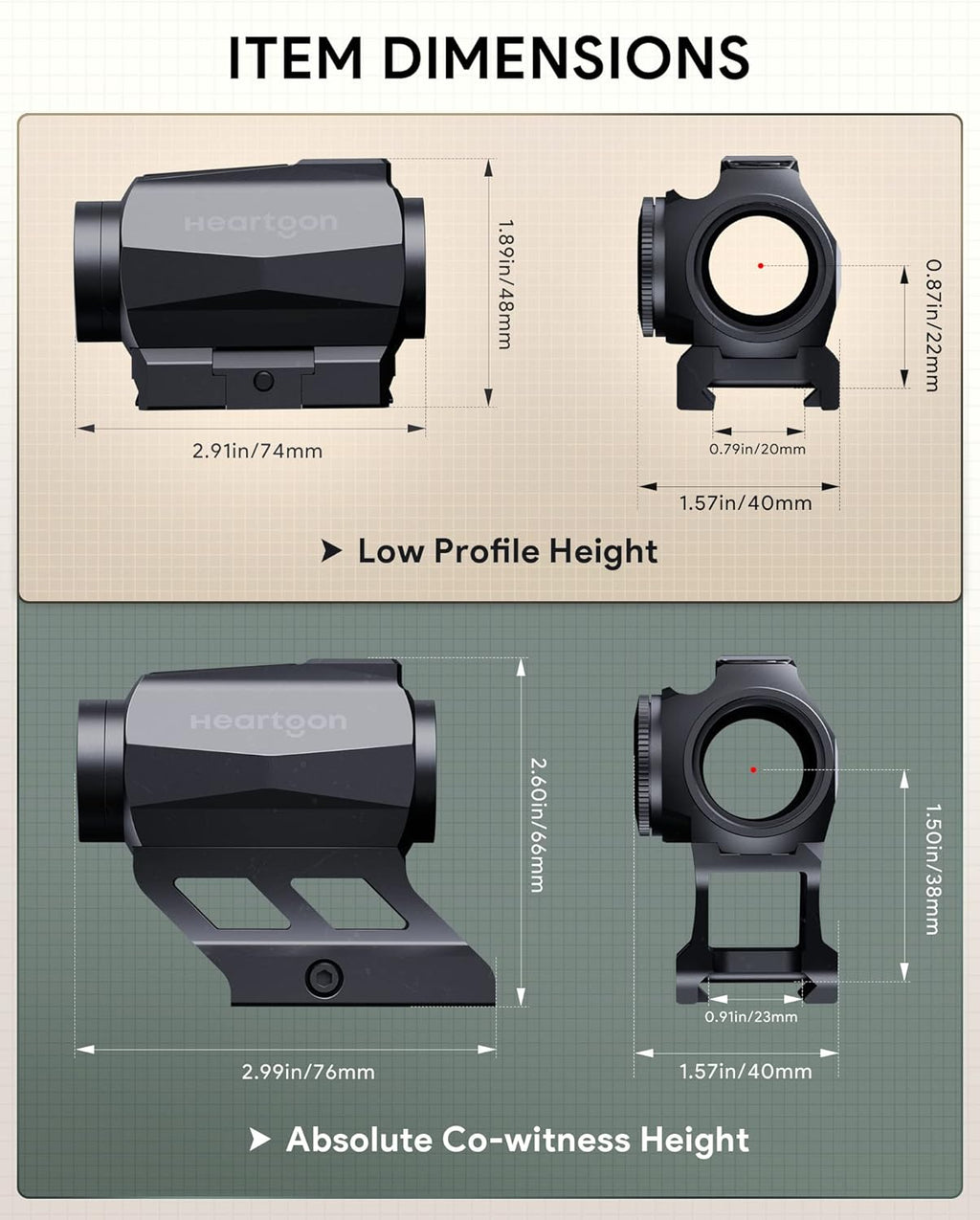 Red Dot Sight, 1x21mm 2 MOA Red Dot Scope with Absolute Co-Witness Riser F743242
