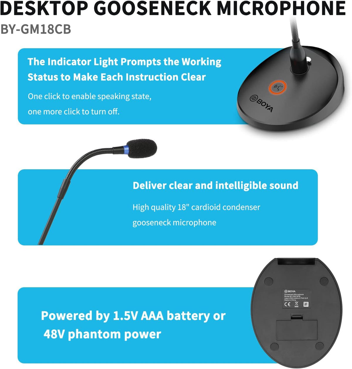 Desktop Gooseneck Condenser Microphone with Base LED Indicator XLR Mic, Pack of 2 E152