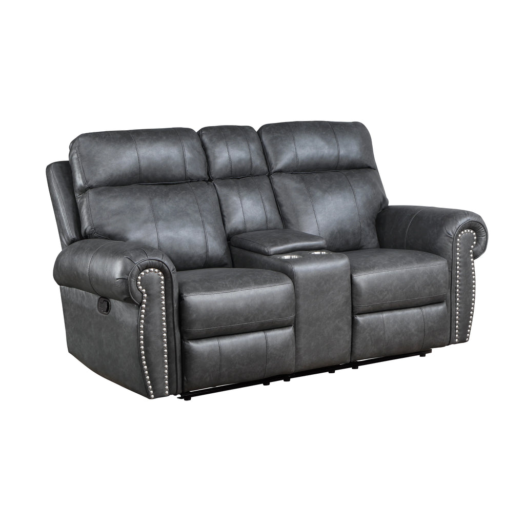 Brown Faux Leather Manual Double Reclining Loveseat Q1814