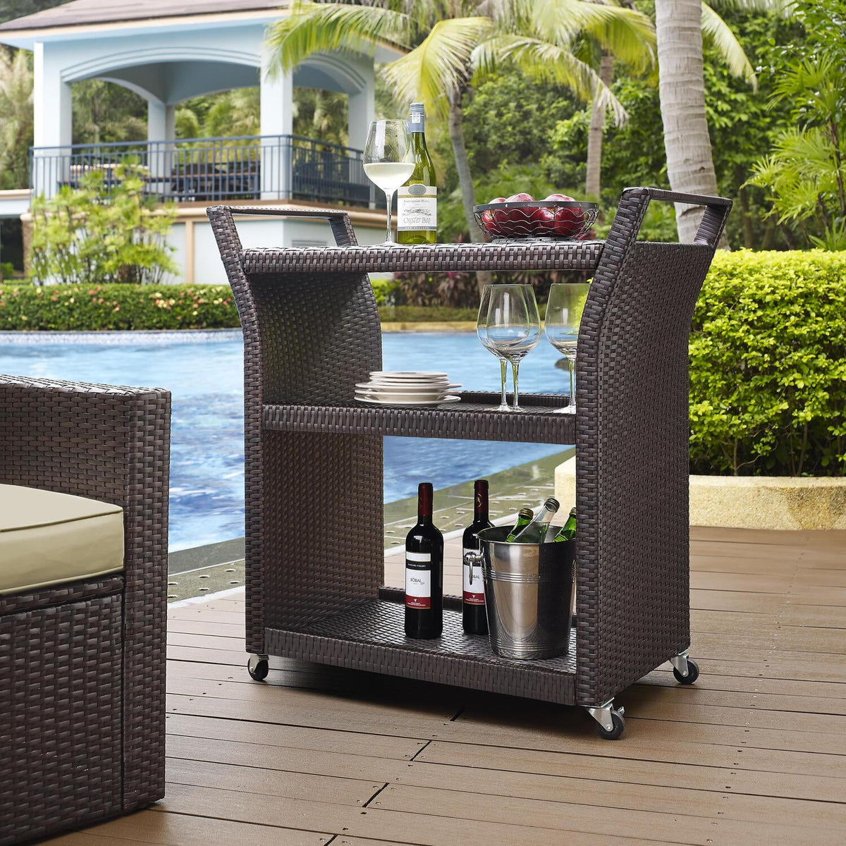 Brown Wicker Bar Cart J177872
