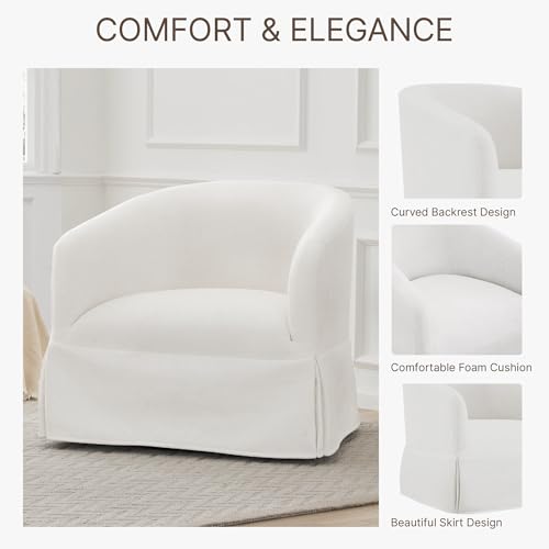 Cream White Linen Fabric Swivel Accent Chair Set of 2 O866