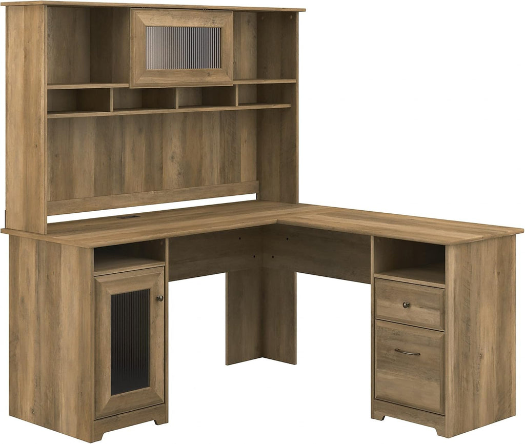 White L Shaped Computer Desk with Hutch E879