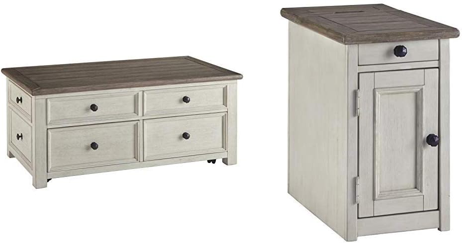 Two-Tone Lift Top Cocktail Table and Two-Tone Chair Side End Table U7843