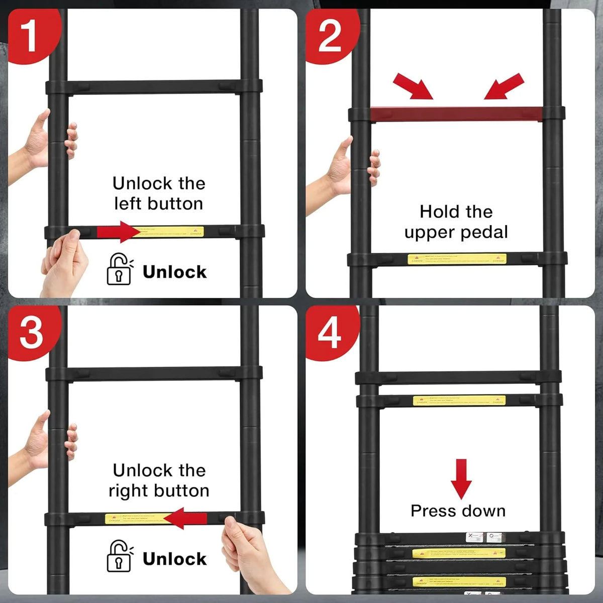 Telescoping Ladder 10.5 FT Aluminum with 2 Detachable Roof Hooks and 2 Triangle Stabilizers C43189