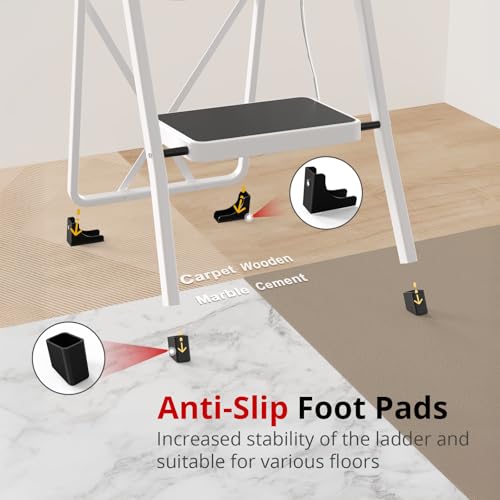 Folding Step Stool with Anti-Slip Pedal, 330 lbs Capacity, White T40330