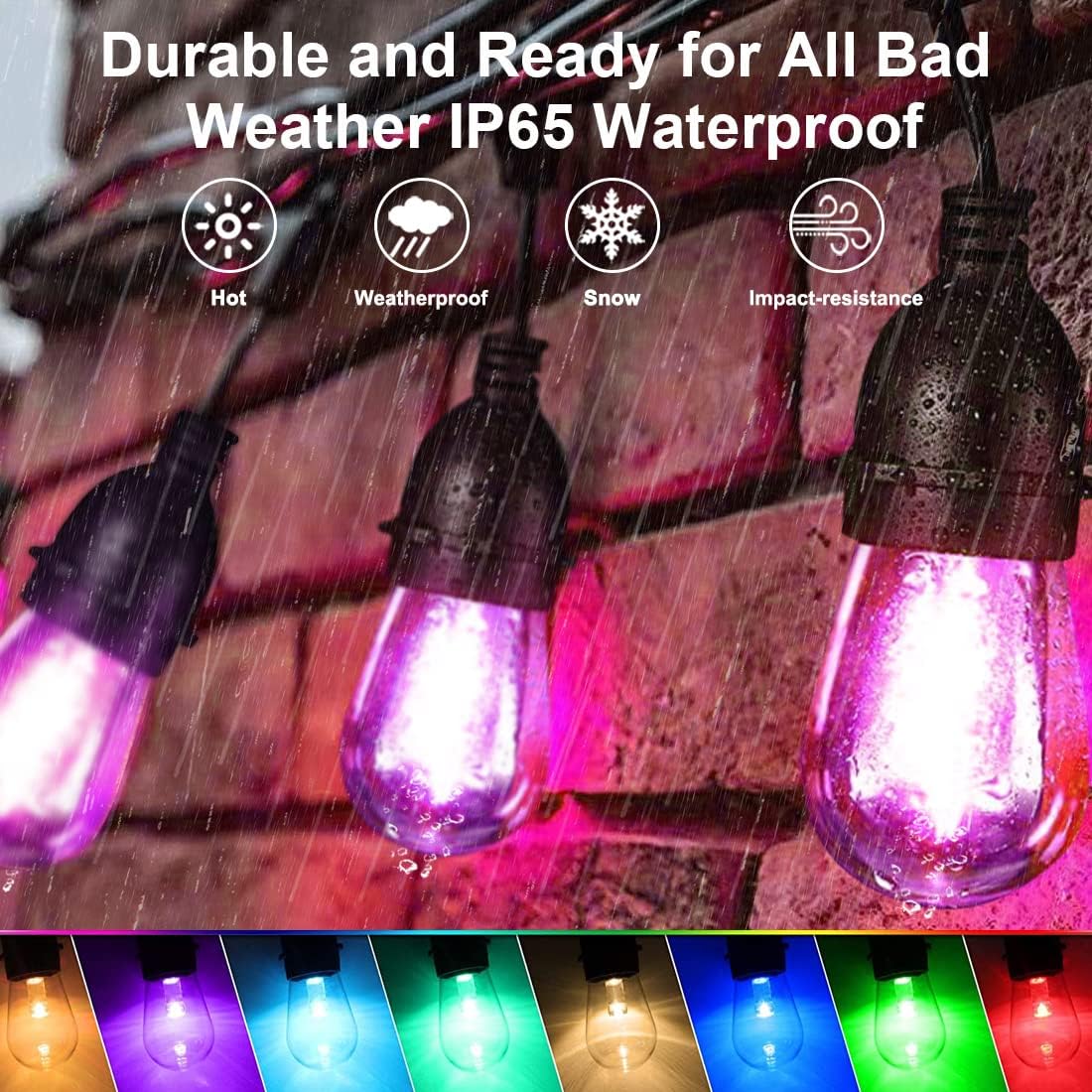 96ft Multi Color Outdoor RGB LED String Light, Shatterproof E26 Bulb, 2-Pack G7419
