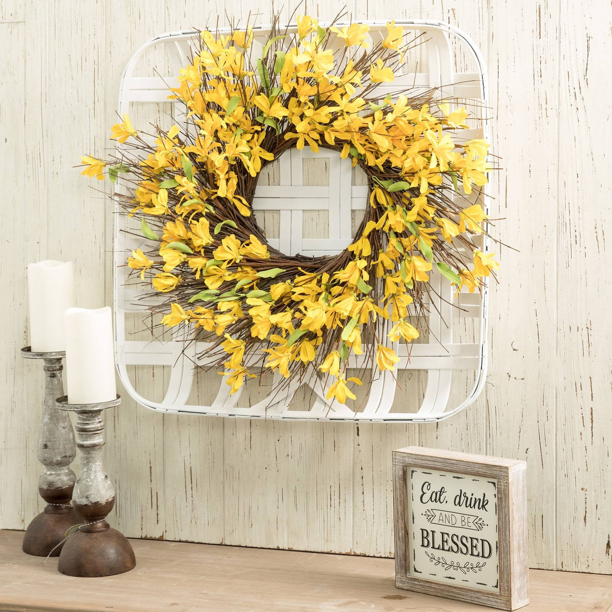 Vintage White Bamboo Basket S33461