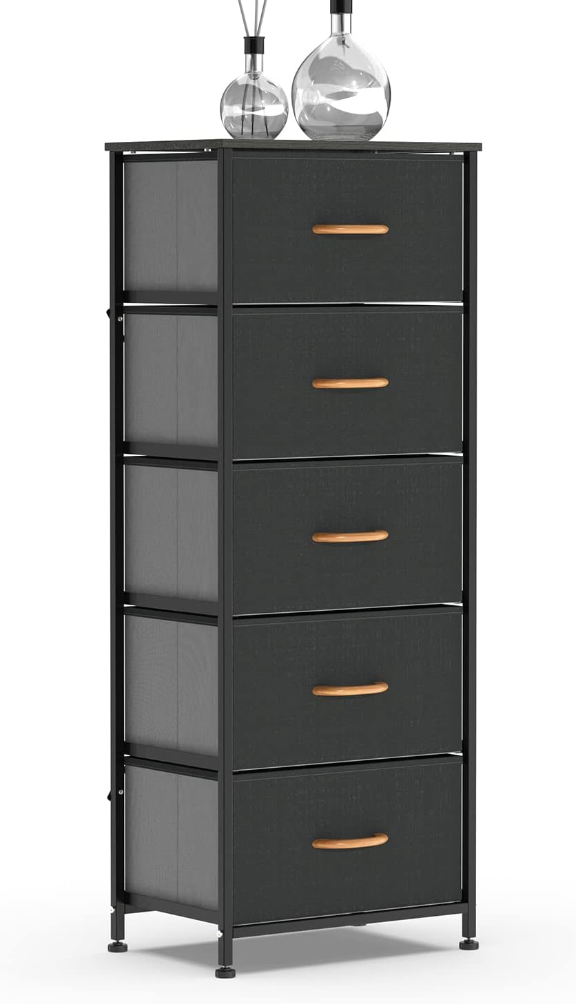 Dark Gray 5 Drawer Fabric Dresser Tower F932