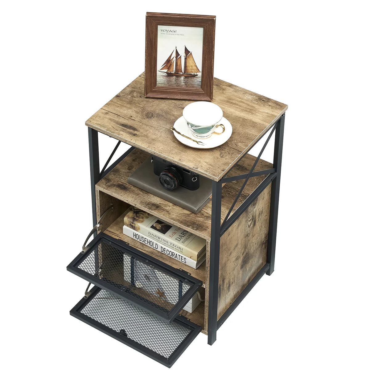 Set of 2 Flip Drawer End Table Grey C9170