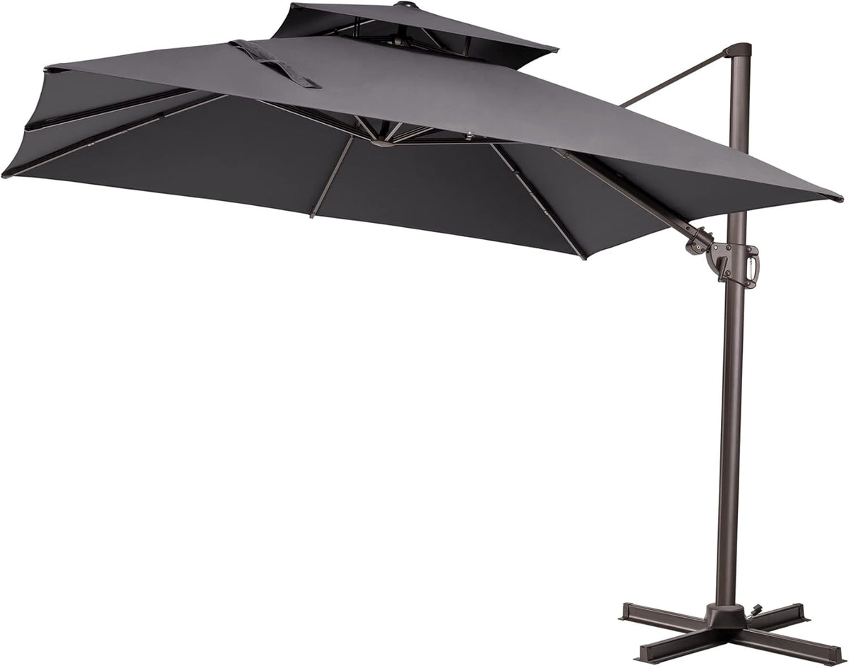 Grey Offset Cantilever Patio Umbrella with Aluminum Pole O767
