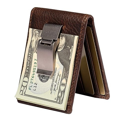 Full Grain Leather Bifold Money Clip Wallet V593240