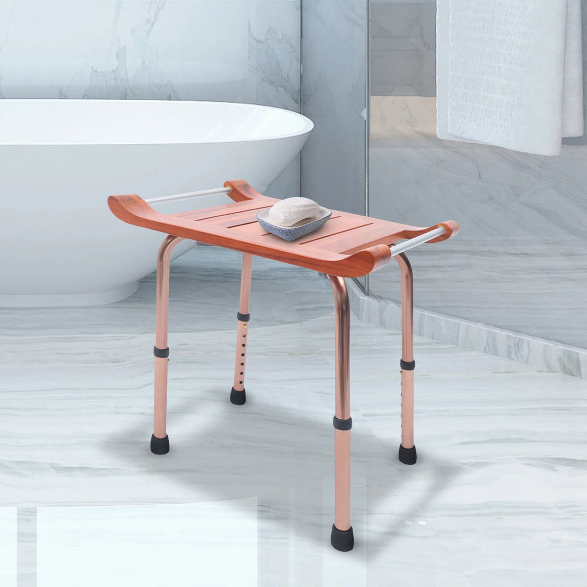 Teak Shower Stool Bathroom Bench Adjustable Non-Slip A319